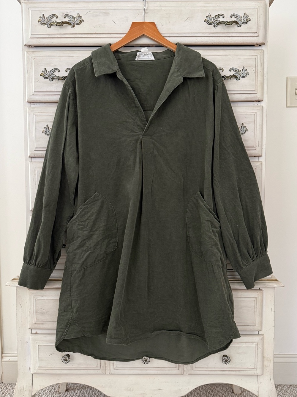 Vici Olive Corduroy Pocketed Dress